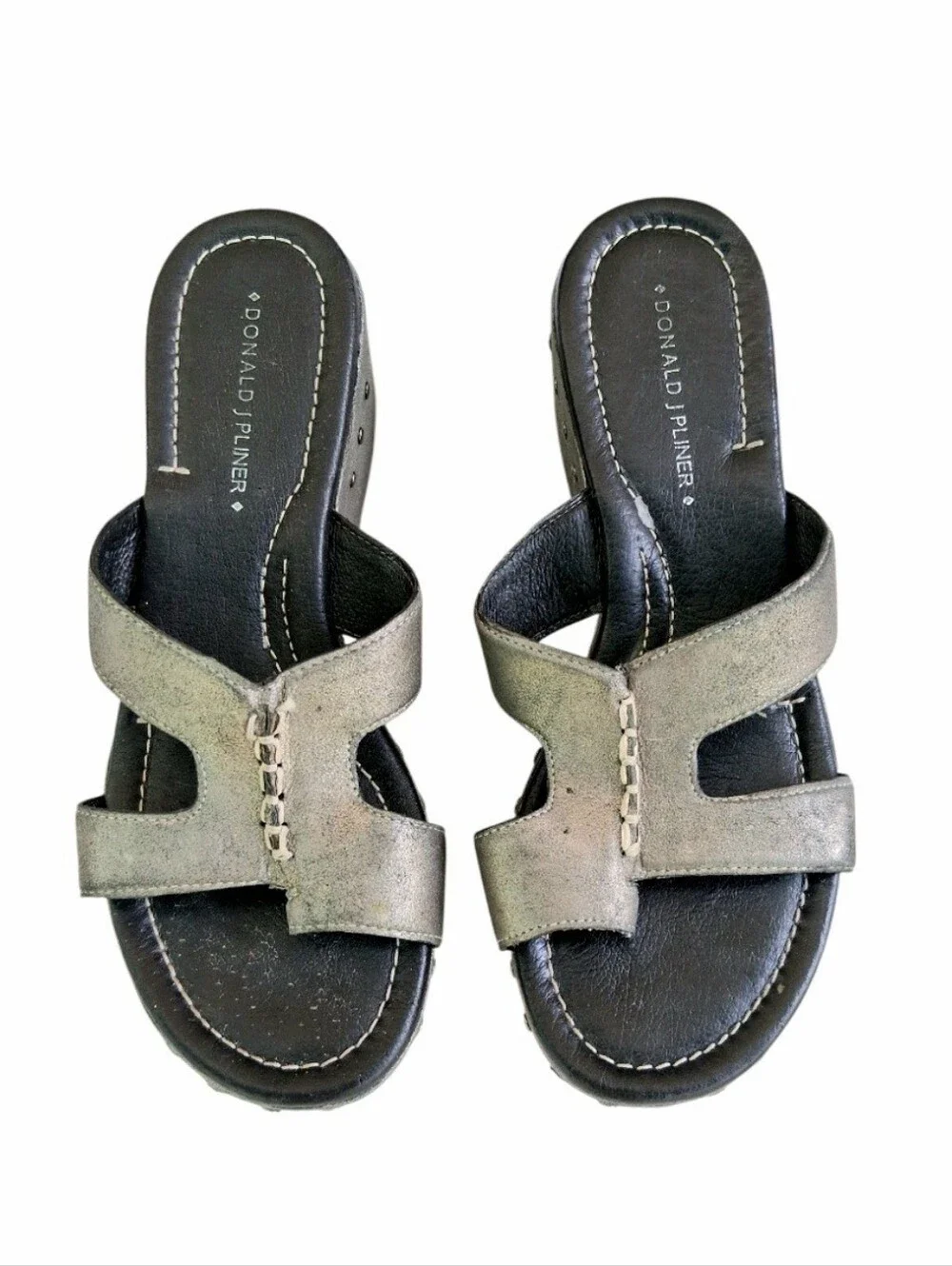 Donald J. Pliner Sela Metallic Studded Wedge Slide Sandals Size 6